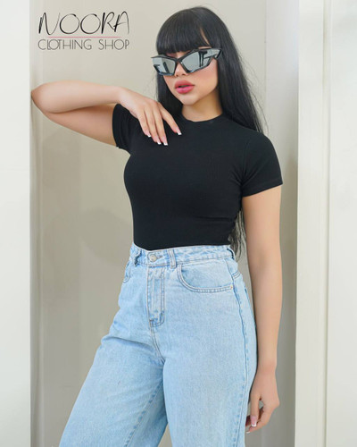 بادی زنانه آستین کوتاه سفید مشکی