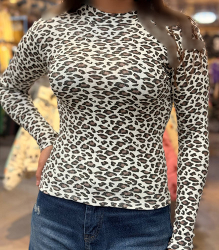 بلوز کبریتی پلنگی یقه ۵سانت