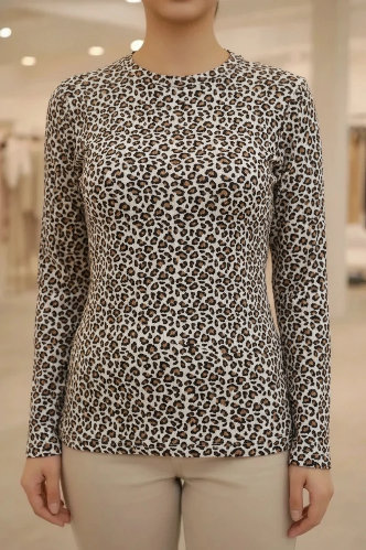 بلوز استین بلند پلنگی زنانه کبریتی