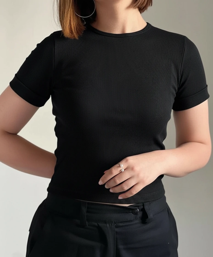 تیشرت کبریتی ساده زنانه مشکی سفید